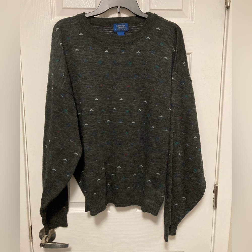 Cambridge Classic Vintage Dark Gray Patterned Grandpa-coreWool Blend Sweater #M
